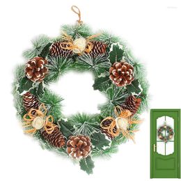 Decorative Flowers Christmas Wreath Outdoor Decoration Hanging Ornament With Pine Leaves Cones And White Roses