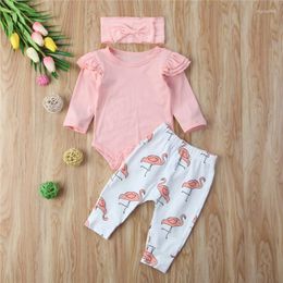 Clothing Sets 0-24Months Born Infant Baby Girl Spring Autumn Outfit Clothes Set Thin Cotton Romper Top Printed Pants Hairband 3PCS Suit