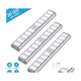 Night Lights 30 Led Rechargeable Closet Light Dimmable Wireless Motion Sensor Under Cabinet Lighting For Stair Hallway Cupboard Ward Otab3