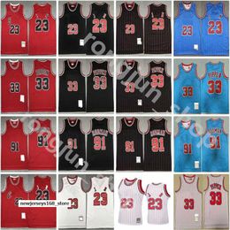 Jersey Mitchell and Ness Stitched Men Basketball Jerseys 23 Michael Breathable Team Red White Blue Black Stripe Wholesale