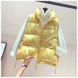 Women's Vests Autumn Winter Coat Vest Women Zipper Stand Collar Short Bright Color Cotton Padded Jacket Sleeveless Female Women Vest 221202