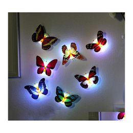 Night Lights Colorf Led Lights Wall Stickers Easy Installation Butterfly Dragonfly Night Light For Children Baby Bedroom Party Chris Otptl