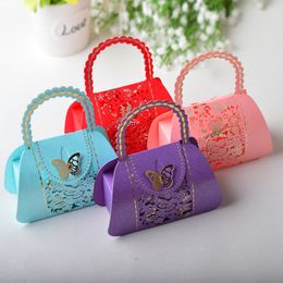 Gift Wrap 30pcs/lot Hollow Paper Box Bronzing Butterfly Handbag Shape Candy Boxes Birthday Party Wedding Favors Packaging Bag for Guest 221202