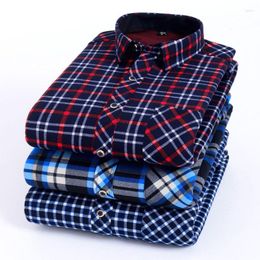 Men's Casual Shirts 2022 Fashion Men's Slim Autumn And Winter Thickening Warm Plaid 15 Colors Male Social Fleece Shirt Clothing Size