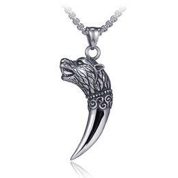 Animal Wolf Tooth Pendant Necklaces Ancient Silver Stainless Steel Chain Necklace Women Men Hiphop Fashion Fine Jewellery