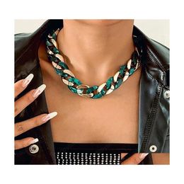 Chains Women Punk Hollow Out Metal Cross Chains Hip Hop Aluminium Acrylic Splicing Necklaces European Female Single Mixed Colour Thick Dhuel