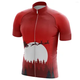 Racing Jackets HIRBGOD Men Christmas Red Cycling Jersey Off-Road Short Sleeve Bike Shirt Moisture Wicking Summer Riding Clothing TYZ347-01