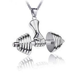 Fitness Room Sport Dumbbell Pendant Necklace Retro Stainless Steel Necklaces Chains Hip Hop Fashion Jewelry Will and Sandy