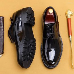 Dress Shoes 3.5cm Internal Increased Men Genuine Leather Business Invisible Heel Lace Up Formal Derby Black FlatsDress