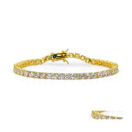 Tennis 4Mm Bling Zircon Bracelets Fashion Gold Sier Color Tennis Chain Luxury Hip Hop Men Women Drop Delivery Jewelry Dh86N