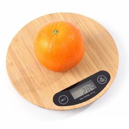 Round Electronic Scales Bamboo Precision Digital Household Kitchen Scale Baking Jewelry Scale 5KG/1g