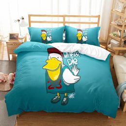 Bedding sets Kids Cartoon Duck King Queen Duvet Cover Kawaii Yellow Animal Set Lovely Wildlife Quilt Polyester Comforter 221206