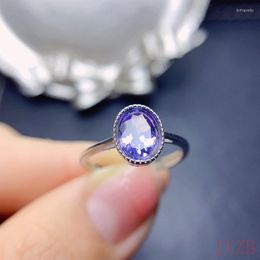 Cluster Rings Natural Tanzanite Ring S925 Sterling Silver December Birthstone True Female Blue Gem Jewelry 6x8MM