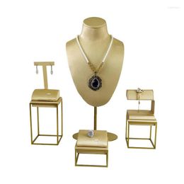 Jewellery Pouches Golden Pu Leather Display Stand Shop Window Props Stainless Steel Rack