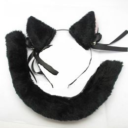 Party Cat fox ears and tail costume headband cos hair accessory cosplay black and white