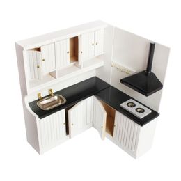 Kitchens Play Food Dollhouse Miniature Kitchen Cupboard Cabinet with Stove Sink Cookware Accessories 221202