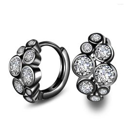 Hoop Earrings Hainon 2022 Silver Colour Small Round Style Austrian Clear Zircon Women Fashion Black Gun Earring Jewellery