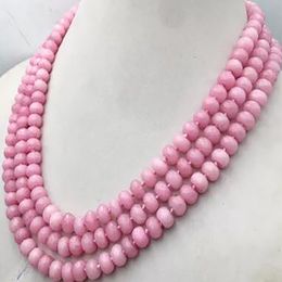 Beautiful Jewelry Huge 5x8mm NATURAL pink FACETED BEADS NECKLACE 3 Row 17-19"