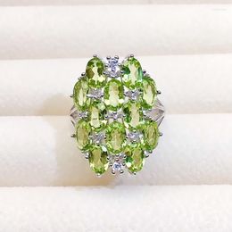 Cluster Rings Natural Real Green Peridot Luxury Big Ring 925 Sterling Silver 0.6ct 12pcs Gemstone For Men Or Women FIne Jewelry X219252