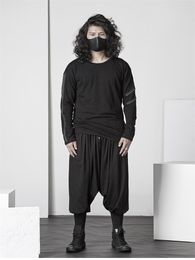 Men's T Shirts Cuff Metal Zipper Decorative Long Sleeve Shirt Personality Simple Fashion Dark Black Large Size