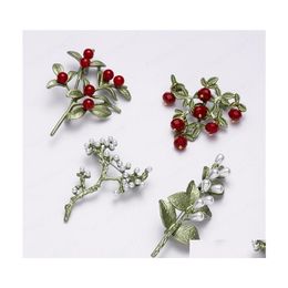 Pins Brooches Arrival Brooch White Red Fruit Shiny Crystal Thin Coated Plant Pins Women Elegant Dress Decoration Pearl Brooches Dro Dhhnj