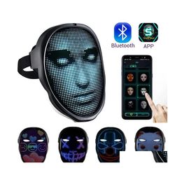 Novelty Lighting Halloween Fl Colour Led Face Changing Glowing Mask App Control Diy 115 Patterns Shining Masks For B Otwrr