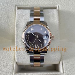 Fashion Lady Watch Dark Brown Roman Dial Automatic Mechanical 6 o'clock diamond 31mm Rose Gold Oyster Stainless Steel Sapphire Perpetual Women Wristwatches
