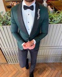 Men's Suits Blazers Royal Green Suit Shawl Lapel Blazer 2 Pieces Flat Modern Fit Tuxedos man for Wedding Blazer Pants 221202