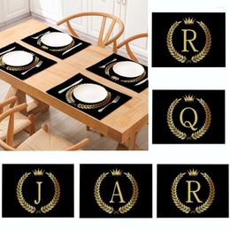 Table Mats 1pcs 26 Initials Black Golden Letters Dining Mat Family Member Placemat Cotton Linen 42X32cm Nordic Drink Christmas