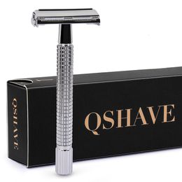 Electric Shavers Qshave Double Edge Safety Razor Long Handle Butterfly Open Classic silver Colour 1 5 blades 221203