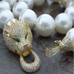 Charming 16 mm white shell pearl necklace micro inlay zircon dragon head accessories necklace 18"