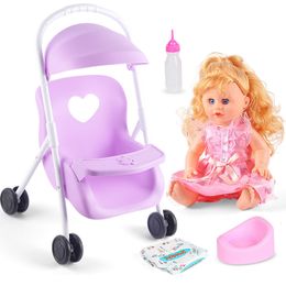 Kitchens Play Food 4 In 1 Baby Child Furniture Toy Set Doll Swing Cot Highchair Stroller 4 1 Gift Box Dollhouse Accessories Pretend 221202