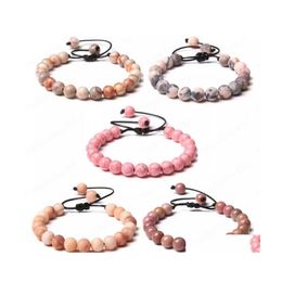 Beaded Pink Natural Stone Bead Woven Bracelet Zebra Aventurine Adjustable Rope Length Braided Bracelets Sweet Lovely Style Drop Deli Dhnrv