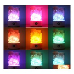 Night Lights Usb Salt Lamp Portable Design Colorf Changing Crystal Light Natural Himalayan Touch Switch Brightness Adjustable Bedroo Otp9S