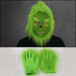 Theme Costume Christmas Geek Stole Green Monster Cosplay Mask Latex s with Red Hat Full Head Props 221202