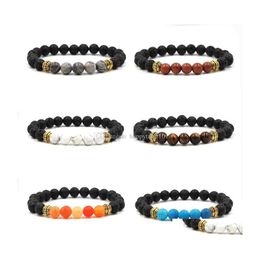 Charm Bracelets Fashion Gold Plated Tiger Eye Natural Black Lava Stone Elastic Bracelet Aromatherapy Essential Oil Diffuser For Wome Dhekn