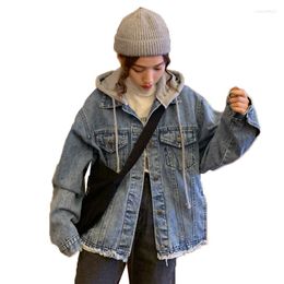 Women's Jackets Women's Denim Jacket 2022 Spring Autumn Hooded Coat Basic Loose Long Sleeve Outwear Streetwear Women Clothes Jeans