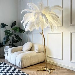 Floor Lamps Nodic Retro E27 Ostrich Feather Lamp Resin Brass Gold Luxury For Living Room Villa Tripot Home Decor