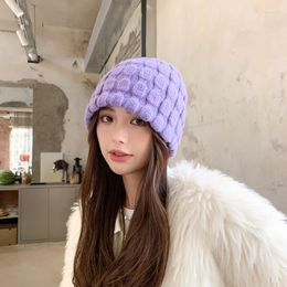 Berets Big Head Woollen Hat For Women Autumn Winter Versatile Mohair Knitted Warm Ear Protection Pile Cap Japanese Style Ladies