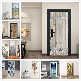 Other Decorative Stickers 3D Wallpaper Self Adhesive Door Mural Removable Vinyl Home Decor Art Decal Wooden Scenery Wall Poster Porte deursticker 221203