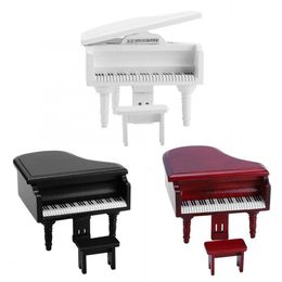 Kitchens Play Food 112 Dollhouse Mini Plastic Piano With Stool Musical Instrument Model for Doll House Accessories Decor Miniature Piano Set 221202