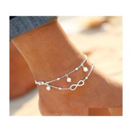 Anklets Vintage Fashion Summer Beach Anklet Bracelet Infinity Foot Jewelry Pearl Bead Gold Sier Chain Anklets For Women Drop Delivery Dhfcv