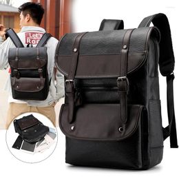 Backpack Waterproof PU Male Casual Computer Bag Large Capacity Business Travel Student Schoolbag Fashion Retro Knapsack #955