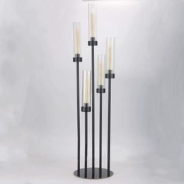 Metal Candle Holder 5 Arms Black Candlesticks Wedding Table Centrepiece Candelabra Pillar Stand Road Lead Party Decor