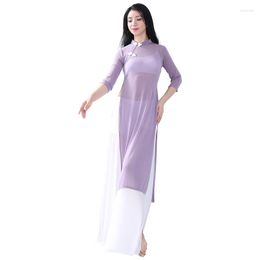 Stage Wear Belly Dance Suit Women Modern Classical Cheongsam Dancing Uniforms Mandarin Collar Wide-legged Pants Dress