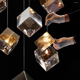 Pendant Lamps Retro Glass Lights Modern Crystal Cube Light Luxury Decor Living Room Restaurant El Villa Stairs Hanging Lamp Fixture