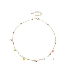 Chokers Fashion Women Necklaces Simple Boho Colorf Round Beads Gold Chain Rice Bead Pendant Charms Alloy Necklace Jewellery For Girls Dhqey