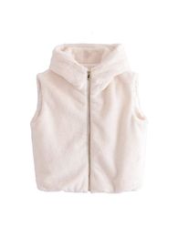 Women's Vests autumn and winter women's retro solid color fashion versatile faux rabbit fur hooded undershirt 221202