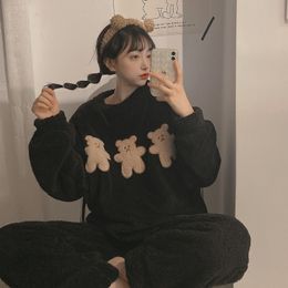 home clothing Autumn And Winter Flannel Ladies Pyjamas Set To Keep Warm Casual Cute Bear Coral Fleece Home Service 221202