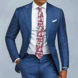 Men's Suits Blazers Blue Men Slim Fit One Button Wedding Custom Made 2 Pieces Business Formal Groom Tuxedo Jacket Pants Ternos 221202